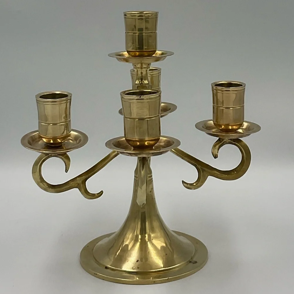 Vintage Gold 5 Arm Solid Brass Candelabra